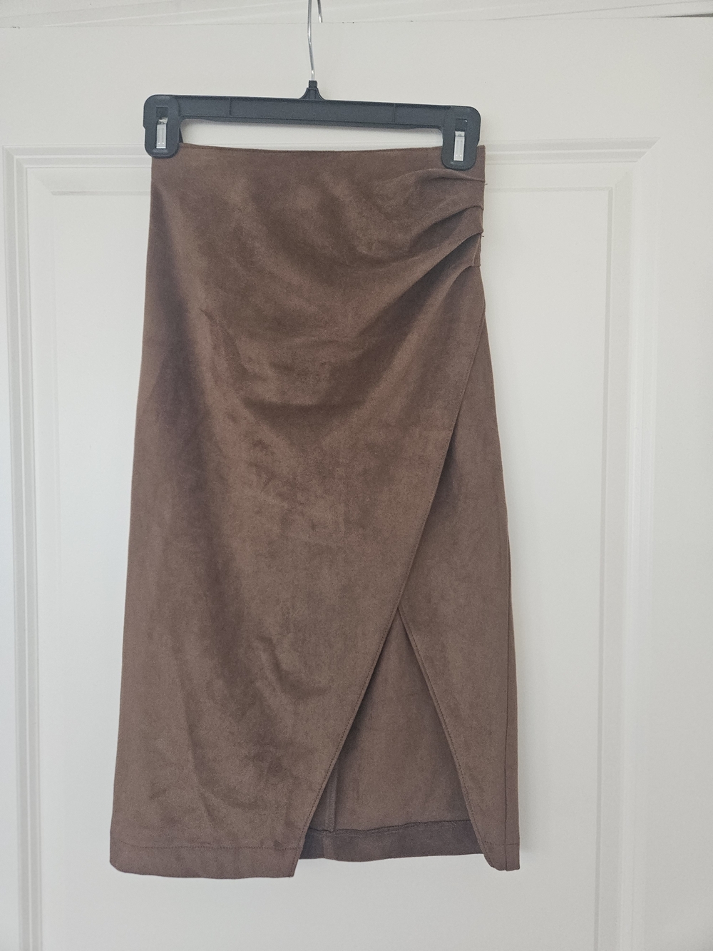 Abercrombie & Fitch Brown Vegan Suede Ruched Slit Midi Skirt XXSP